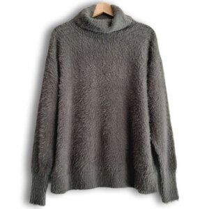 JOE FRESH Eyelash Fuzzy Knit Turtleneck Sweater Gray Sz L